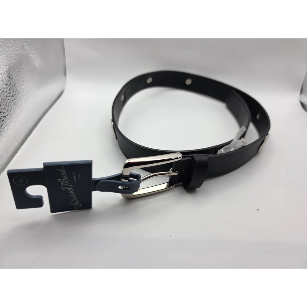 Universal Thread Black Faux Leather Studded Belt Silver Buckle XS NWT 1198